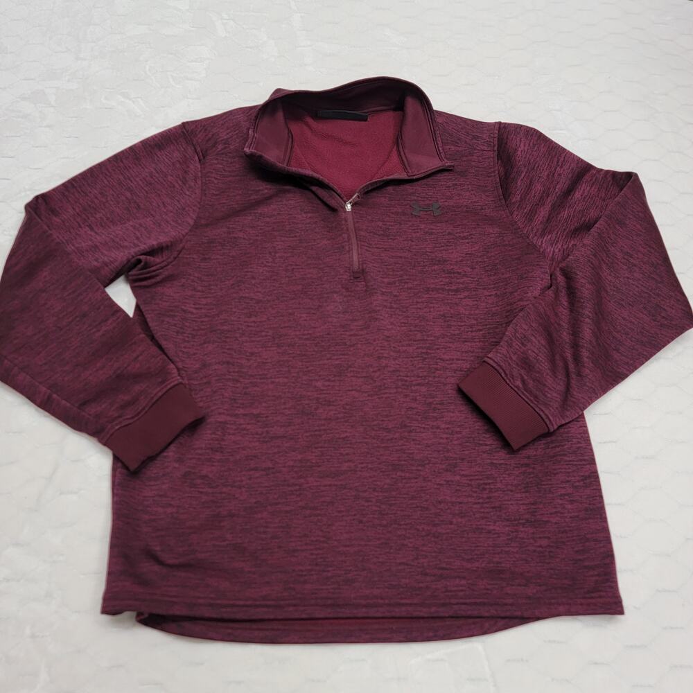 Under Armour ColdGear Mens Large Maroon Heathered 1/4 Zip Pullover Fleece Top